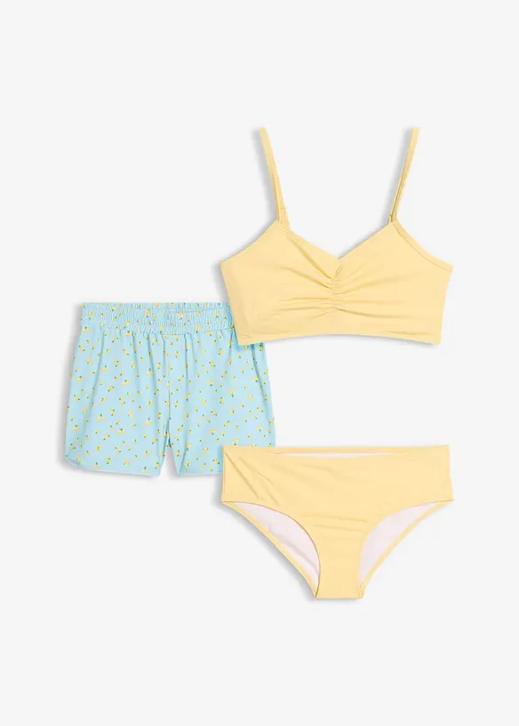 Bikini und Badeshorts (3-tlg.Set) in gelb - bonprix