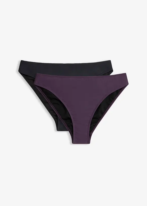 Bikinihose mit hohem Beinausschnitt (2er Pack) in lila von vorne - bonprix