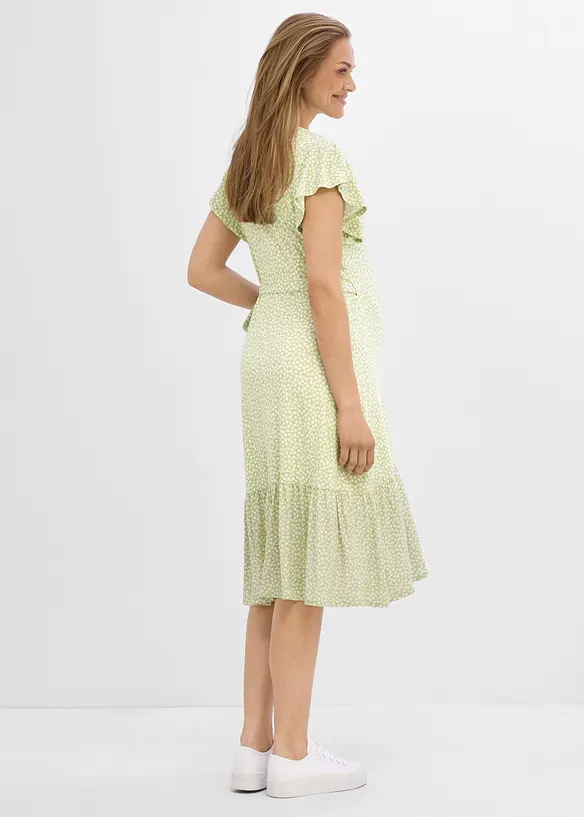 2-in-1 Umstands- und Stillkleid zum Wickeln in grün von hinten (Totalaufnahme) - bonprix