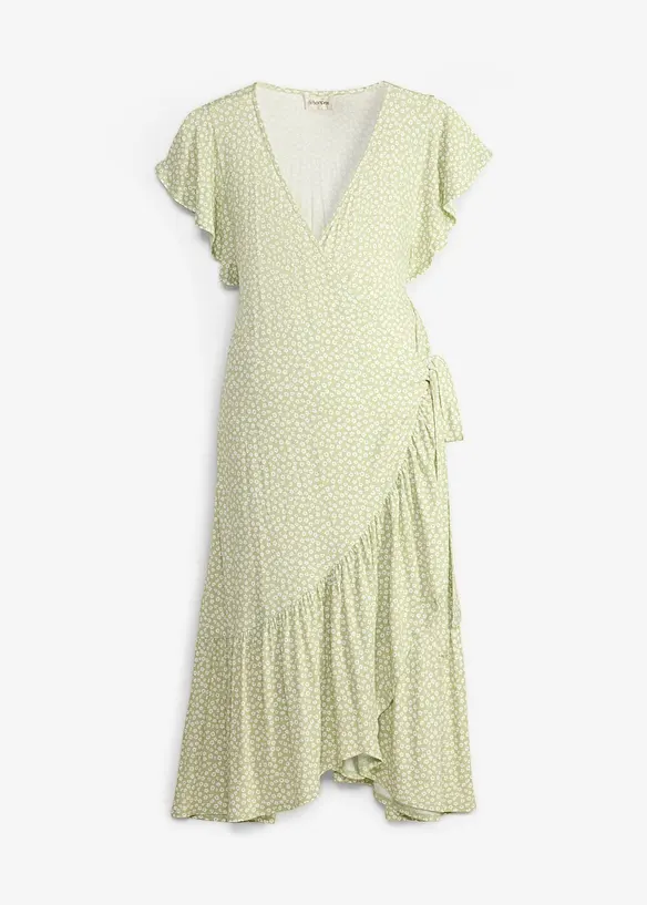 2-in-1 Umstands- und Stillkleid zum Wickeln in grün von vorne - bonprix