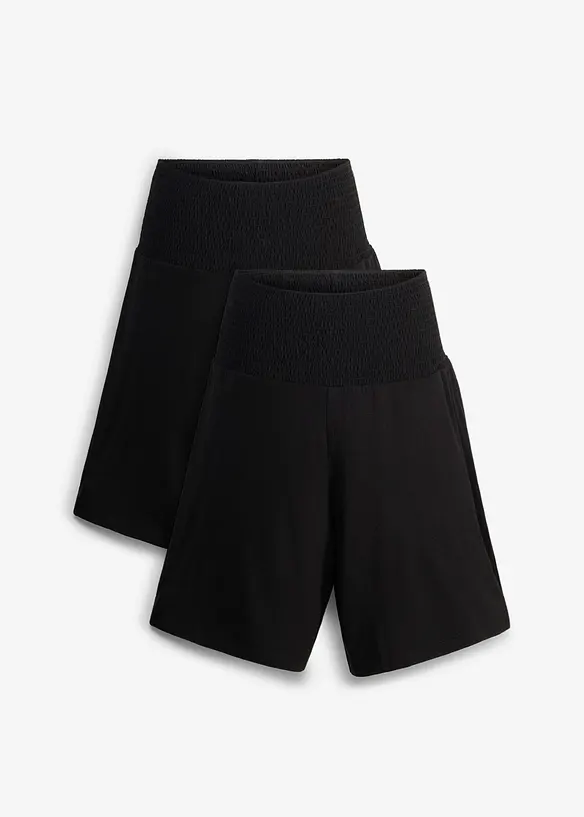 Leichte Jersey-Shorts für die Schwangerschaft und danach (2er Pack) in schwarz von vorne - bonprix