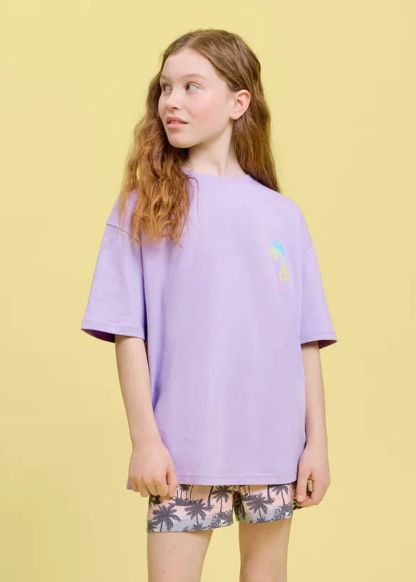 Oversize-Shirt aus reiner Bio-Baumwolle in lila von vorne (im Anschnitt) - bonprix