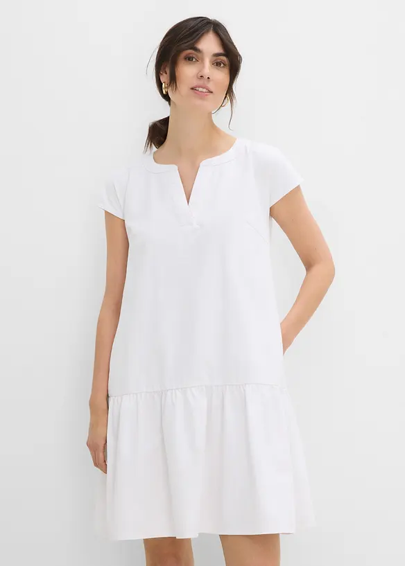 Jeans-Tunika-Kleid aus Baumwolle in weiß von vorne (Totalaufnahme) - bonprix