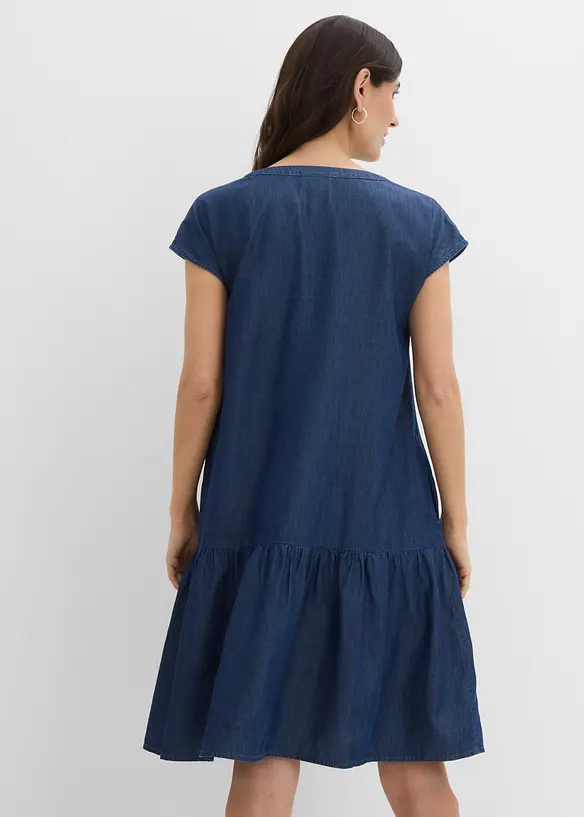 Jeans-Tunika-Kleid aus Baumwolle in blau von hinten (Totalaufnahme) - bonprix