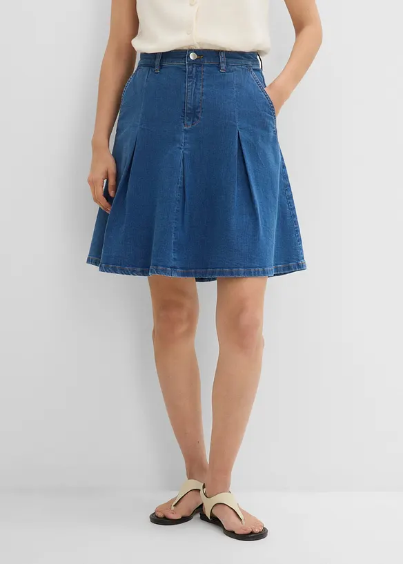 Jeansrock Mid Waist, Falten in blau von vorne - bonprix Jeansrock Mid Waist, Falten in blau von vorne - bonprix