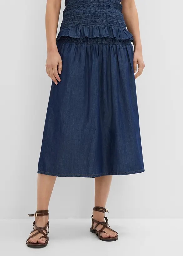 Jeansrock Midi, Gummibund in blau von vorne - bonprix Jeansrock Midi, Gummibund in blau von vorne - bonprix