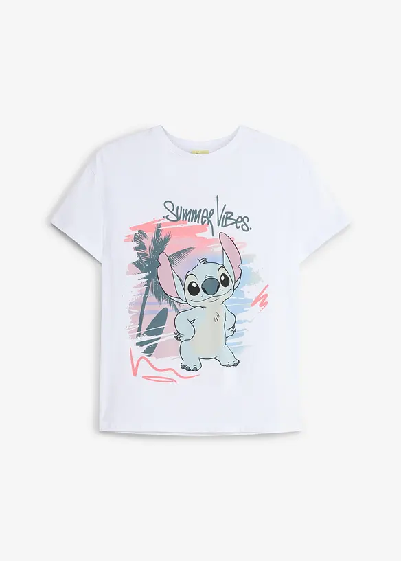 Disney Stitch T-Shirt aus reiner Baumwolle in weiß von vorne - Lilo & Stitch