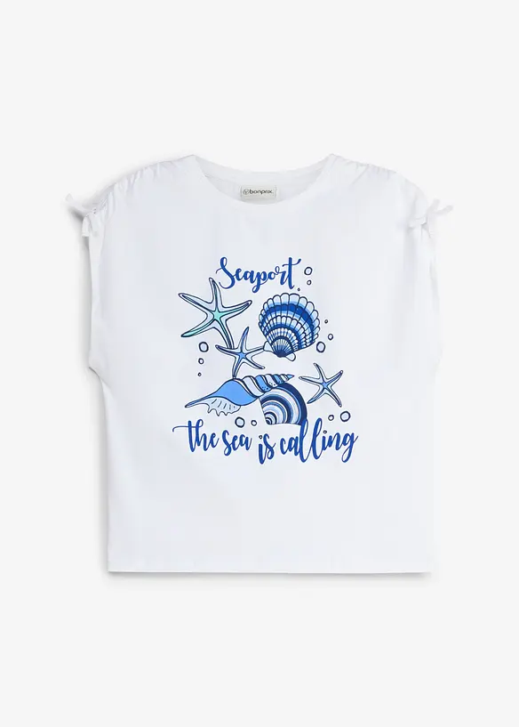 Shirt aus elastischem Bio-Baumwoll-Mix in weiß von vorne - bonprix