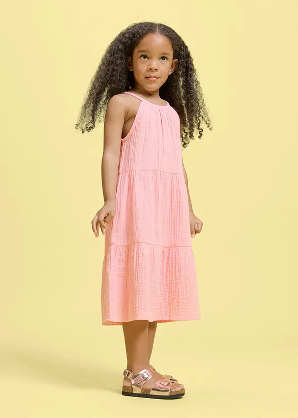 Kleid aus luftigem Musselin in rosa von vorne (Totalaufnahme) - bonprix