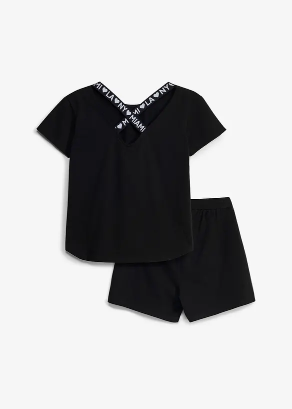 Shirt und Shorts aus elastischem Bio-Baumwoll-Mix (2-tlg.Set) in schwarz von hinten - bonprix