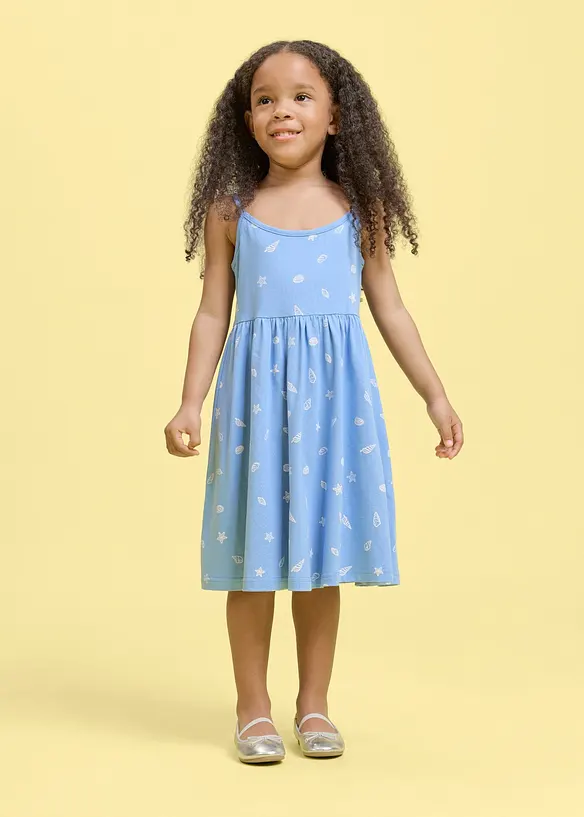Jerseykleid aus reiner Bio-Baumwolle (2er Pack) in blau von vorne (Totalaufnahme) - bonprix