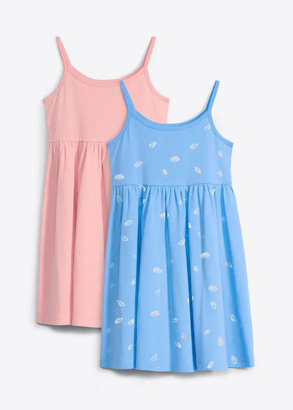 Jerseykleid aus reiner Bio-Baumwolle (2er Pack) in blau von vorne - bonprix
