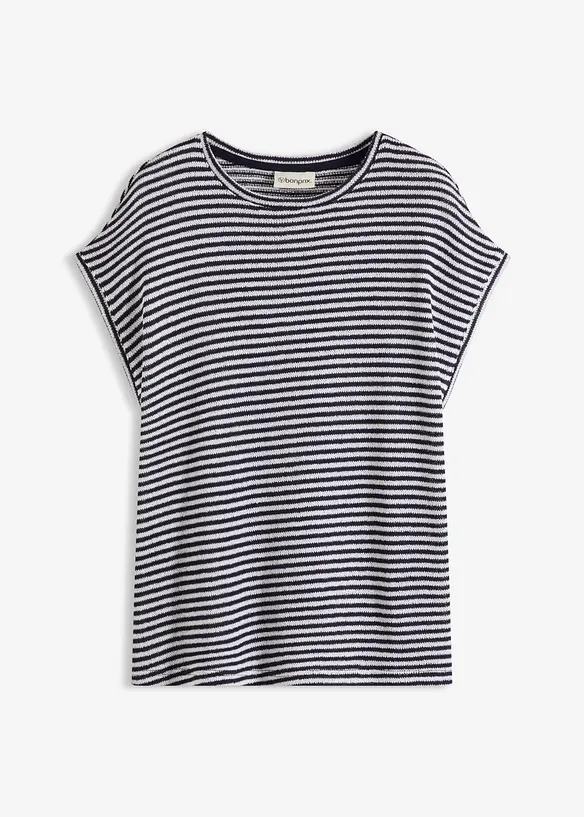 Shirt in Strick-Optik in weiß von vorne - bonprix