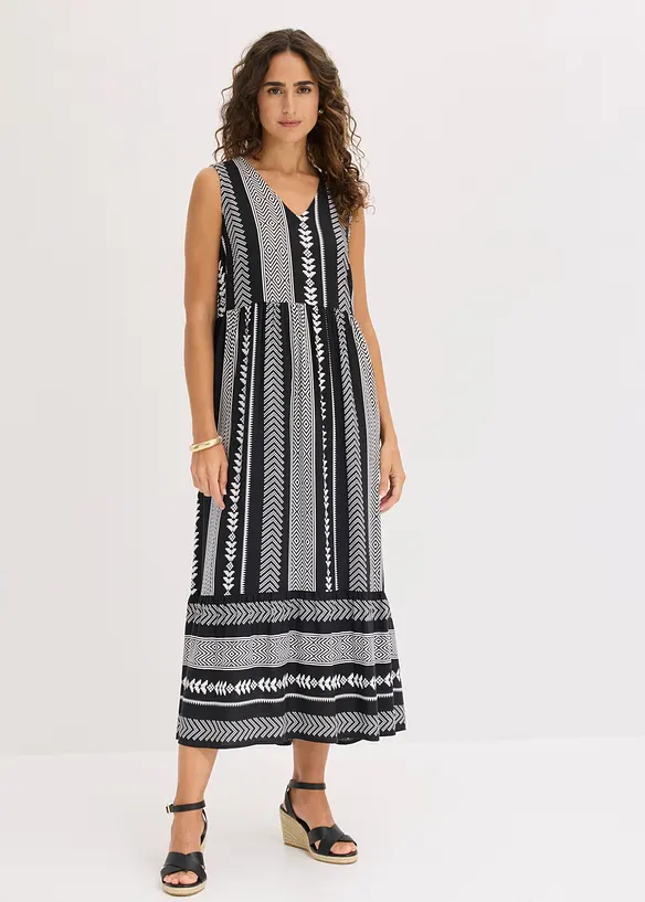Maxikleid aus fließender Viskose in schwarz von vorne (Totalaufnahme) - bonprix Maxikleid aus fließender Viskose in schwarz von vorne (Totalaufnahme) - bonprix
