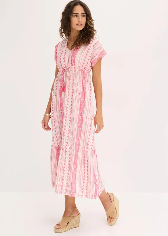Midikleid aus Baumwoll-Mix in weiß von vorne (Totalaufnahme) - bonprix Midikleid aus Baumwoll-Mix in weiß von vorne (Totalaufnahme) - bonprix