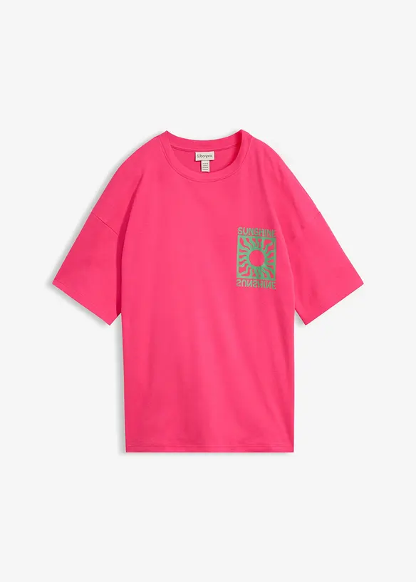 Oversize-Shirt aus reiner Bio-Baumwolle in pink von vorne - bonprix