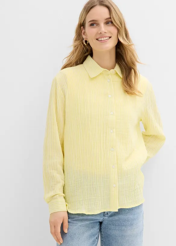Hemdbluse aus luftigem Musselin in gelb von vorne (im Anschnitt) - bonprix