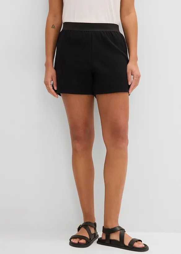 Sweat-Shorts mit abgerundetem Saum in schwarz von vorne - bonprix Sweat-Shorts mit abgerundetem Saum in schwarz von vorne - bonprix