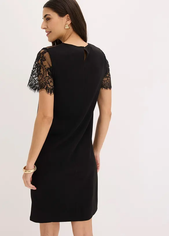 Jerseykleid mit Spitze in schwarz von hinten (Totalaufnahme) - bonprix Jerseykleid mit Spitze in schwarz von hinten (Totalaufnahme) - bonprix
