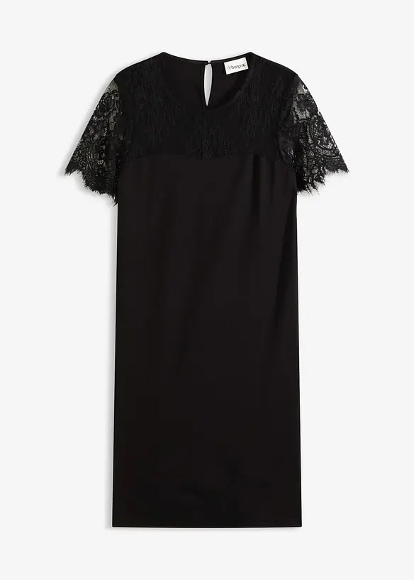 Jerseykleid mit Spitze in schwarz von vorne - bonprix Jerseykleid mit Spitze in schwarz von vorne - bonprix