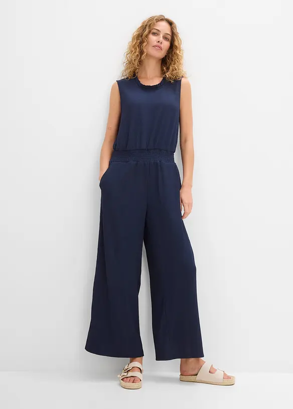 Jersey-Jumpsuit aus strukturiertem Crêpe in blau von vorne (Totalaufnahme) - bonprix Jersey-Jumpsuit aus strukturiertem Crêpe in blau von vorne (Totalaufnahme) - bonprix