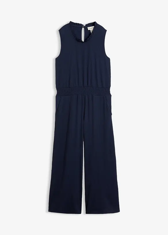 Jersey-Jumpsuit aus strukturiertem Crêpe in blau von vorne - bonprix Jersey-Jumpsuit aus strukturiertem Crêpe in blau von vorne - bonprix