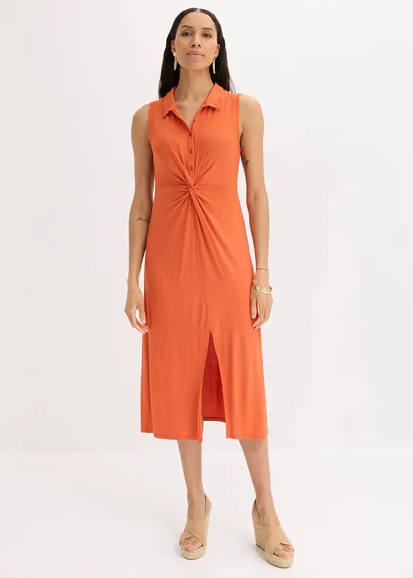 Jersey-Hemdblusenkleid aus fließender Viskose in rot von vorne (Totalaufnahme) - bonprix
