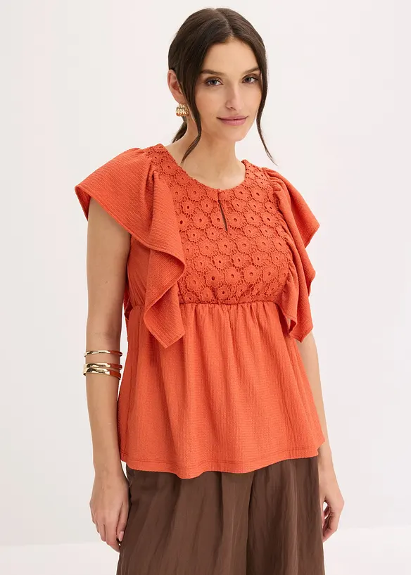 Shirtbluse aus strukturiertem Crêpe in rot von vorne (im Anschnitt) - bonprix Shirtbluse aus strukturiertem Crêpe in rot von vorne (im Anschnitt) - bonprix