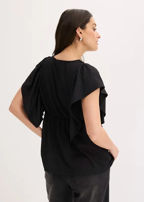 Shirtbluse aus strukturiertem Crêpe in schwarz von hinten (im Anschnitt) - bonprix Shirtbluse aus strukturiertem Crêpe in schwarz von hinten (im Anschnitt) - bonprix