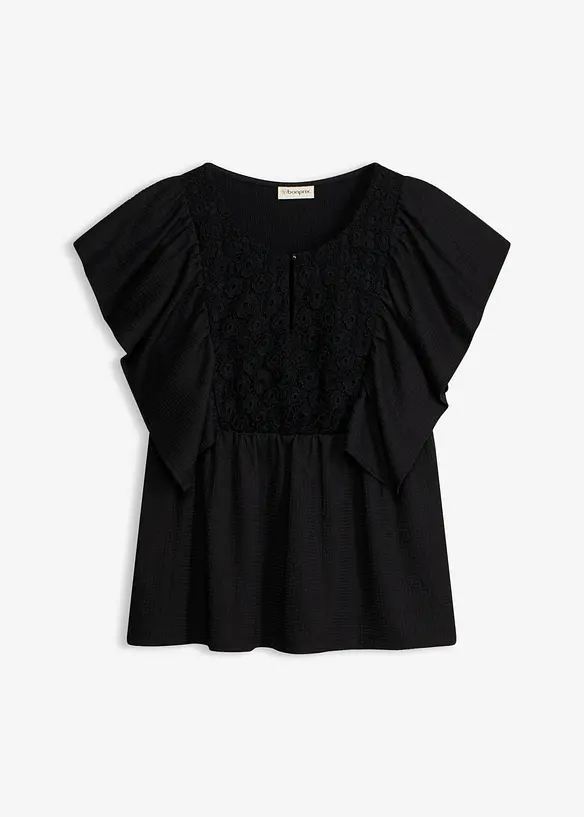 Shirtbluse aus strukturiertem Crêpe in schwarz von vorne - bonprix Shirtbluse aus strukturiertem Crêpe in schwarz von vorne - bonprix