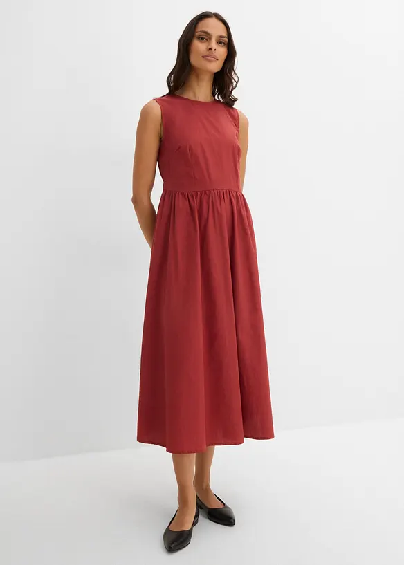 Midikleid aus reiner Bio-Baumwolle in rot von vorne (Totalaufnahme) - bonprix Midikleid aus reiner Bio-Baumwolle in rot von vorne (Totalaufnahme) - bonprix