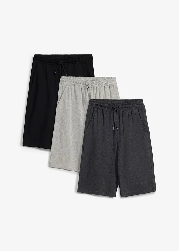 Jersey-Bermuda mit Bio Baumwolle (3er Pack) in grau von vorne - bonprix