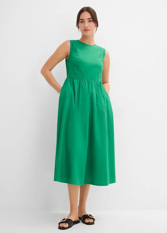 Midikleid aus reiner Bio-Baumwolle in grün von vorne (Totalaufnahme) - bonprix Midikleid aus reiner Bio-Baumwolle in grün von vorne (Totalaufnahme) - bonprix