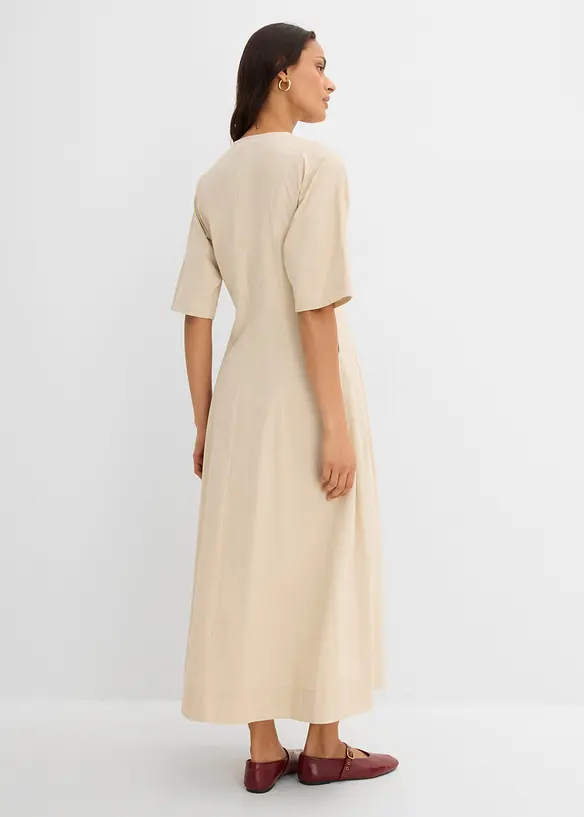 Midikleid aus reiner Baumwolle in beige von hinten (Totalaufnahme) - bonprix Midikleid aus reiner Baumwolle in beige von hinten (Totalaufnahme) - bonprix