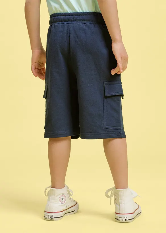 Cargo Sweat-Bermuda aus reiner Bio Baumwolle in blau von hinten - bonprix