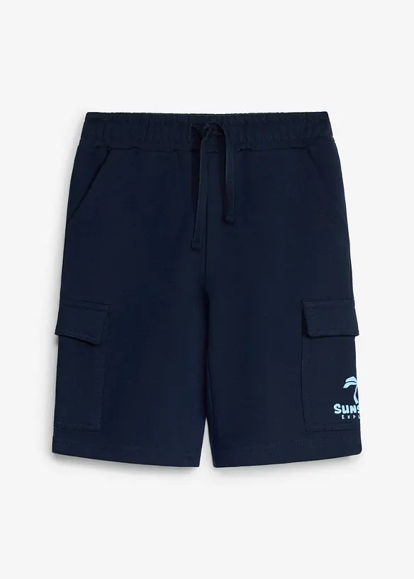 Cargo Sweat-Bermuda aus reiner Bio Baumwolle in blau von vorne - bonprix