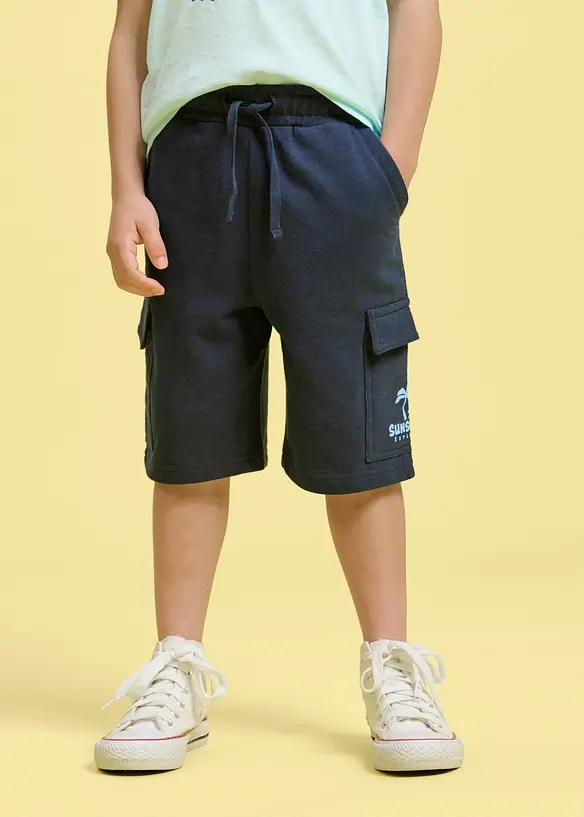 Cargo Sweat-Bermuda aus reiner Bio Baumwolle in blau von vorne - bonprix