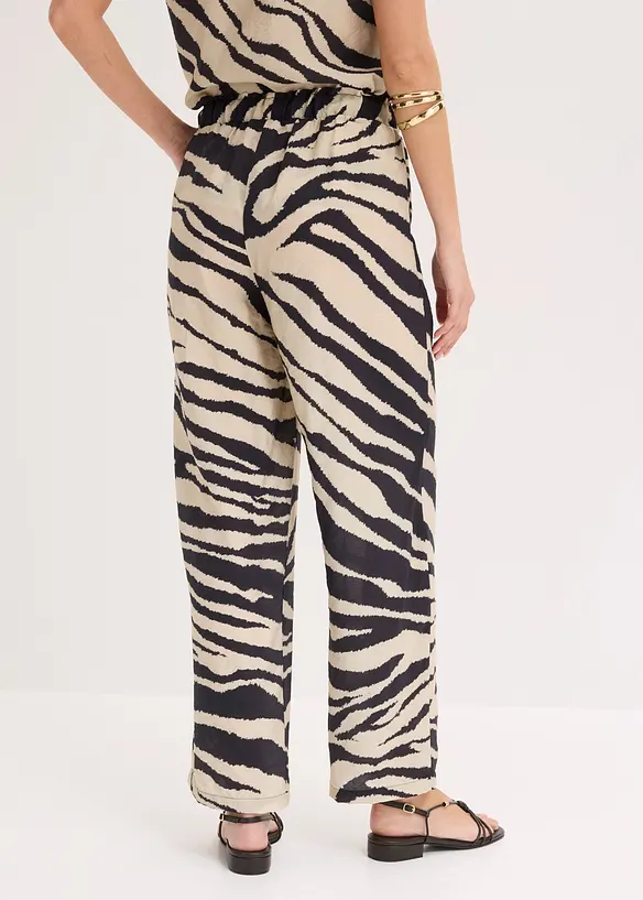 Palazzo-Hose aus fließendem Viskose-Mix in beige von hinten - bonprix