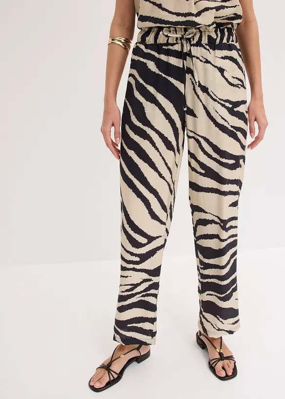 Palazzo-Hose aus fließendem Viskose-Mix in beige von vorne - bonprix