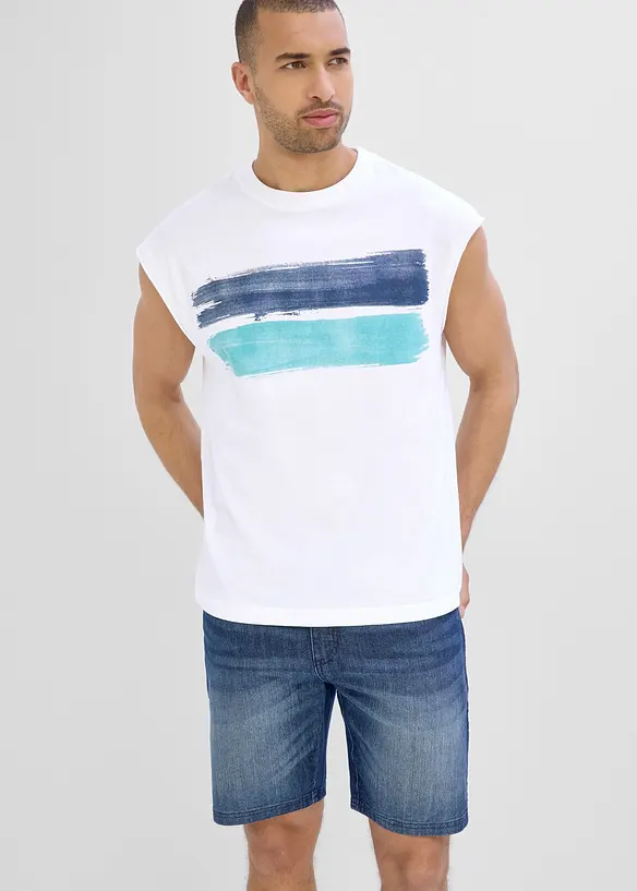 Tanktop aus reiner Bio-Baumwolle, Loose Fit (2er Pack) in blau von vorne (im Anschnitt) - bonprix