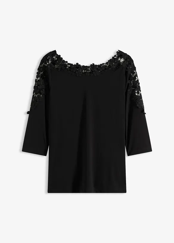 Shirt mit Häkeleinsatz und kurzem Arm in schwarz von vorne - bonprix Shirt mit Häkeleinsatz und kurzem Arm in schwarz von vorne - bonprix