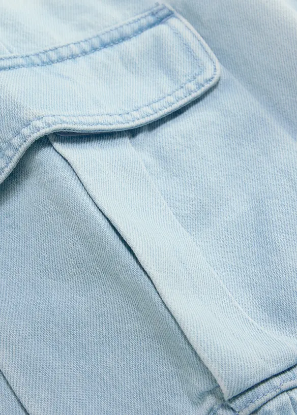Long-Cargo-Jeansbermuda mit verstellbarem Bund, Baggy Fit in blau - bonprix