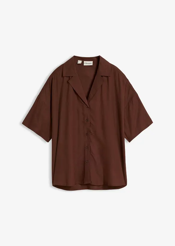 Oversize Kurzarmbluse aus softem Viskose-Mix in braun von vorne - bonprix
