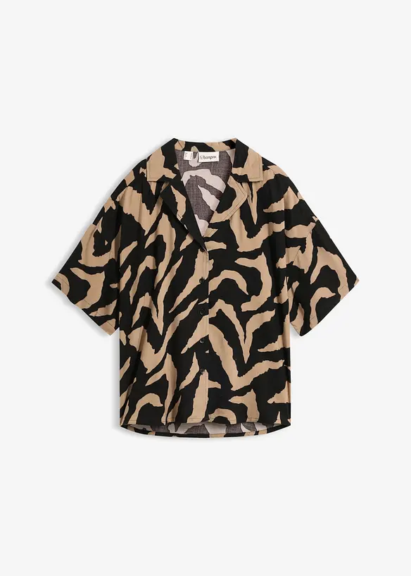 Oversize Kurzarmbluse aus softem Viskose-Mix in schwarz von vorne - bonprix