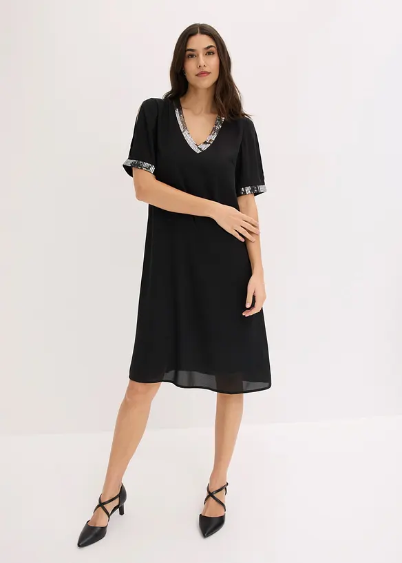 Chiffonkleid mit Pailletten in schwarz von vorne (Totalaufnahme) - bonprix Chiffonkleid mit Pailletten in schwarz von vorne (Totalaufnahme) - bonprix