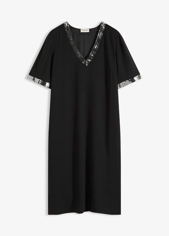 Chiffonkleid mit Pailletten in schwarz von vorne - bonprix Chiffonkleid mit Pailletten in schwarz von vorne - bonprix