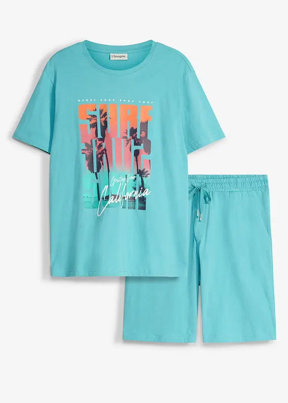 Shirt und Hose aus reiner Bio-Baumwolle (2-tlg.Set) in grün von vorne - bonprix