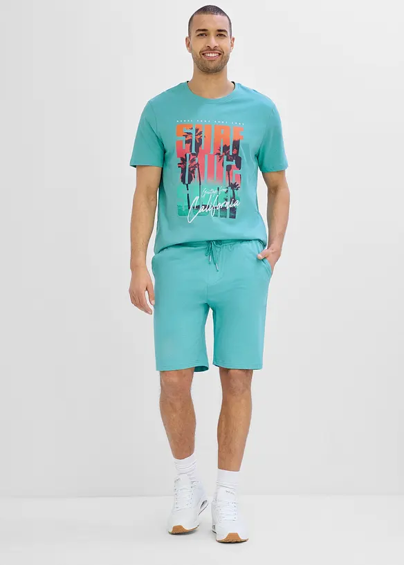 Shirt und Hose aus reiner Bio-Baumwolle (2-tlg.Set) in grün von vorne (Totalaufnahme) - bonprix