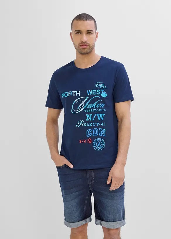 T-Shirt aus reiner Bio-Baumwolle in blau von vorne (im Anschnitt) - bonprix