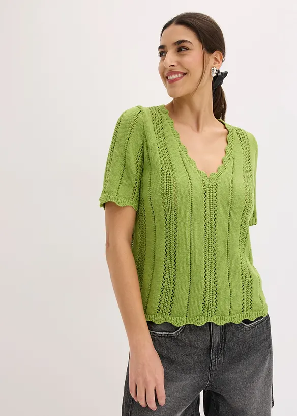 Strickshirt mit tiefem Ausschnitt in grün von vorne (im Anschnitt) - bonprix Strickshirt mit tiefem Ausschnitt in grün von vorne (im Anschnitt) - bonprix
